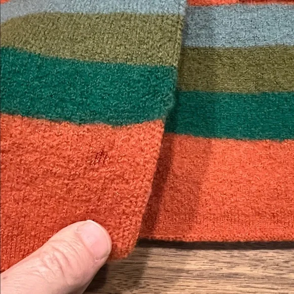 Toad & Co Heartfelt Merino Wool Hoodie in Orange/Yellow/Olive Green/Blue Medium - Picture 7 of 13